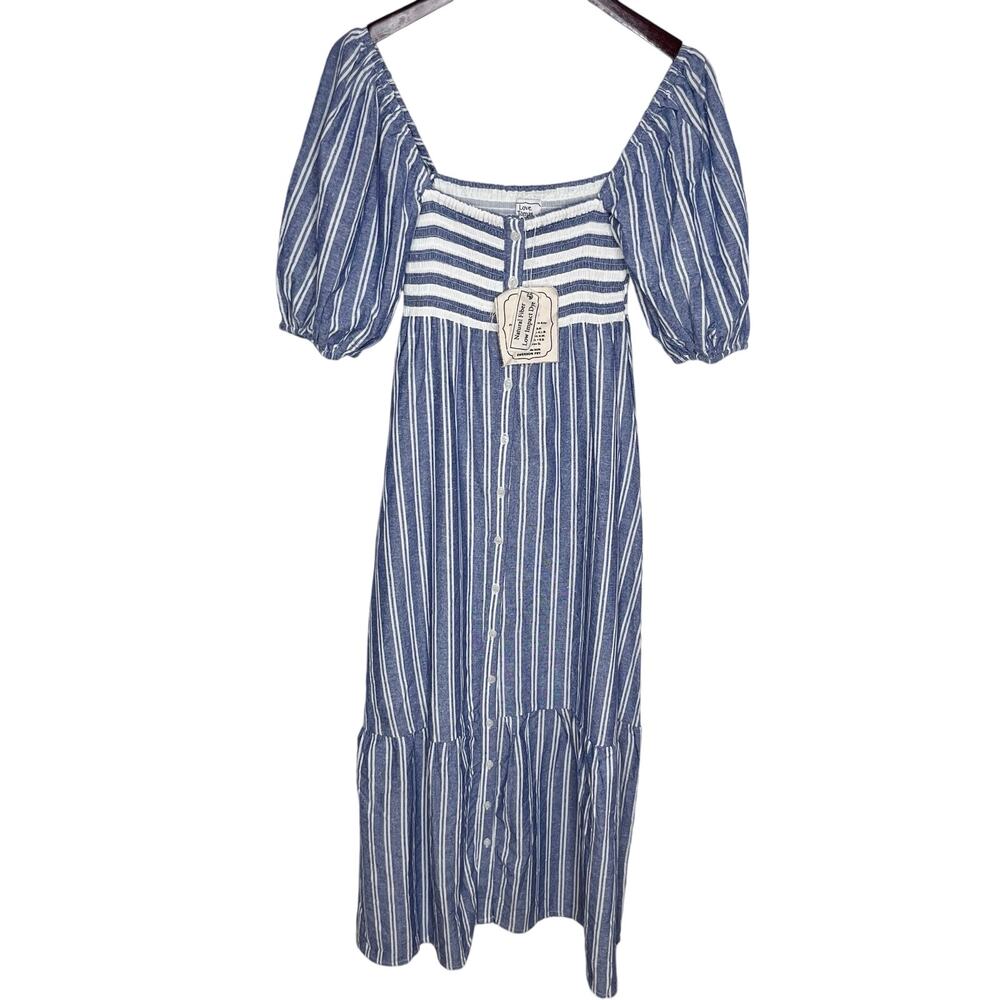 Emerson Fry Love Tomas Striped Cotton Maxi Dress XS S Blue Cottagecore Boho NWT - Picture 3 of 12